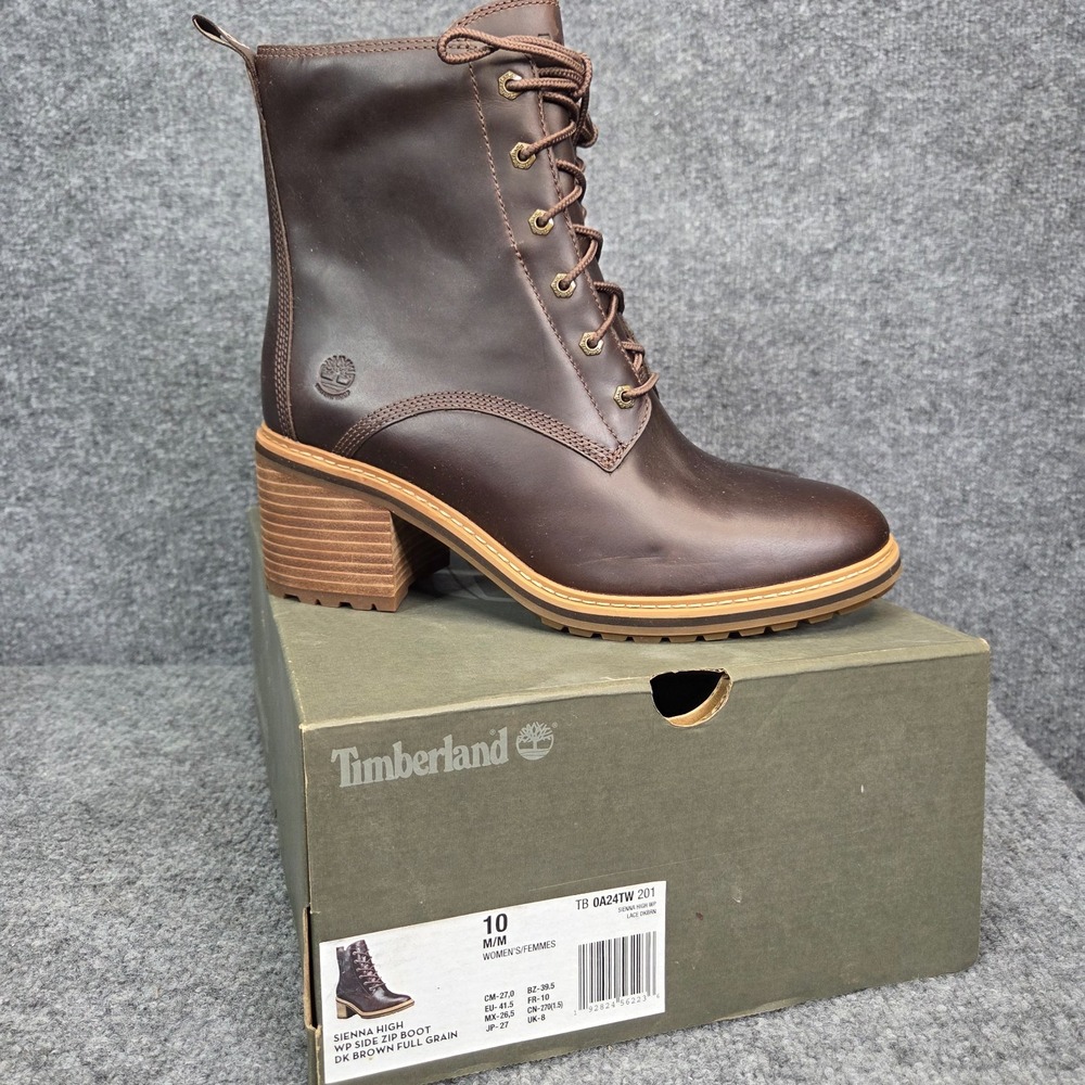 NEW Timberland Women's Sienna High Waterproof Leather Side Zip Lace-Up Boots 10